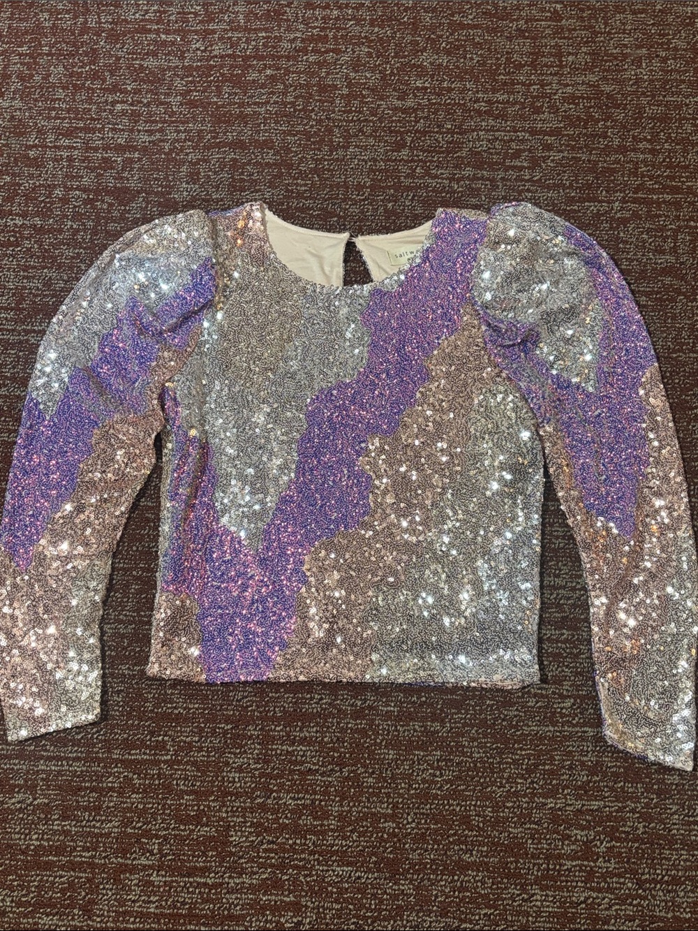 Anthropologie Saltwater luxe long sleeve statement sleeve metallic sequin crop S - Picture 2 of 16